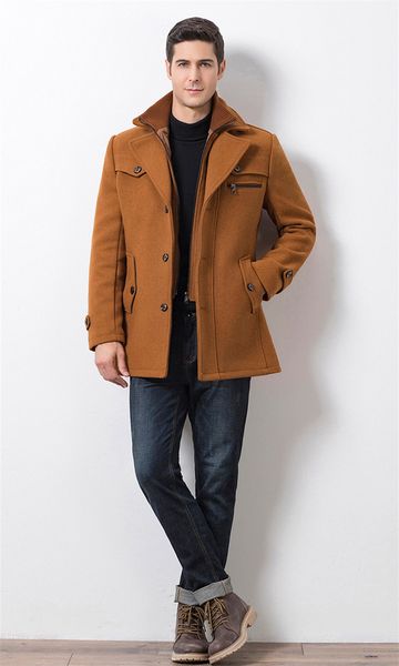 mens designer winter coat fashion solid color thick zipper wool outerwear mens lapel neck coat, Tan;black
mens designer winter coat fashion solid color thick zipper wool outerwear mens lapel neck coat, Tan;black