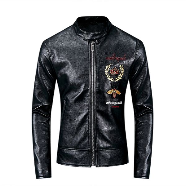 2019 new fashion european and american leather men's autumn bee crown embroidery letter stand collar casual pu leather coat size m-3xl, Black
2019 new fashion european and american leather men's autumn bee crown embroidery letter stand collar casual pu leather coat size m-3xl, Black