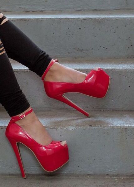 moraima snc red patent leather high heel shoes peep toe platform pumps ankle strap thin heels party shoes, Black
moraima snc red patent leather high heel shoes peep toe platform pumps ankle strap thin heels party shoes, Black