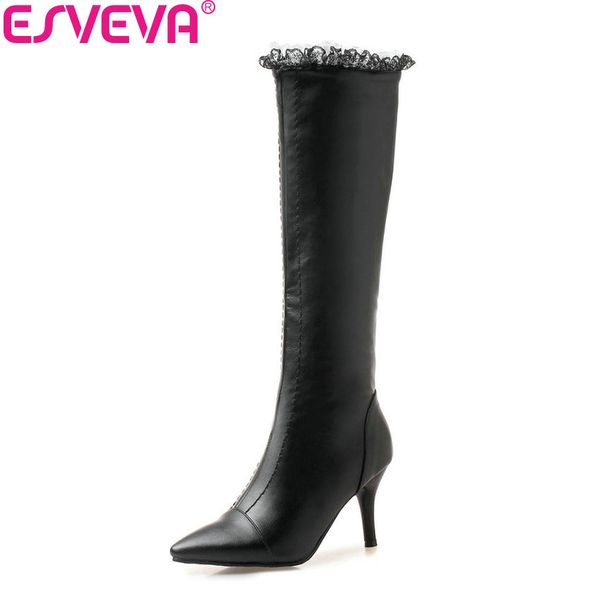 esveva 2019 women shoes thin high heels pointed toe short plush winter boots knee high boots zipper autumn shoes size 34-43, Black
esveva 2019 women shoes thin high heels pointed toe short plush winter boots knee high boots zipper autumn shoes size 34-43, Black