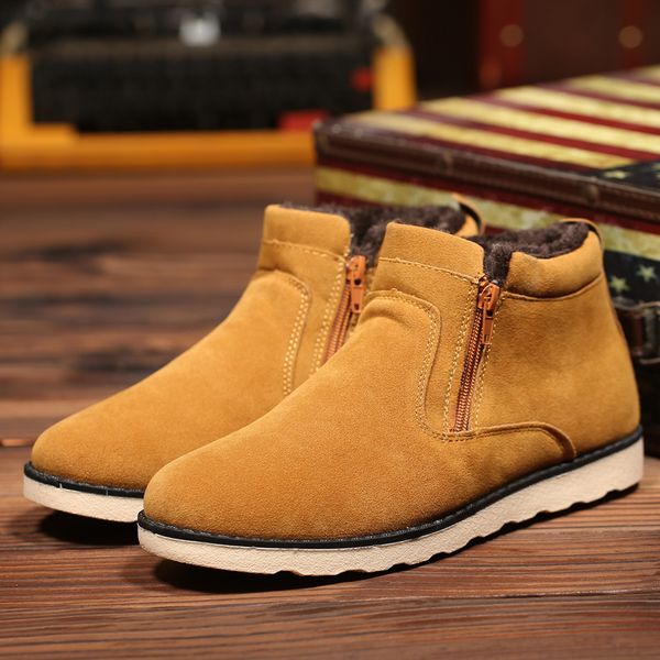 youth trend autumn and winter men's shoes and suede cotton shoes men's comfortable boots, Black