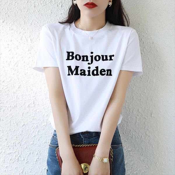 100 mercerized cotton short-sleeved t-shirt women's loose round collar flocking lettered t-shirt mercerized cotton women's, White
100 mercerized cotton short-sleeved t-shirt women's loose round collar flocking lettered t-shirt mercerized cotton women's, White