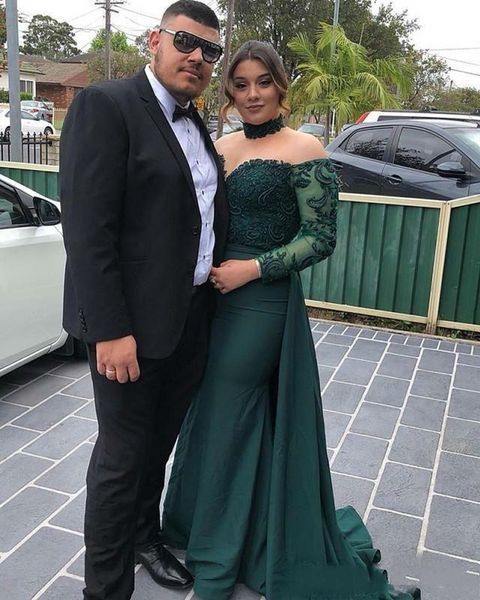 plus size hunter green mermaid prom dresses off shoulder long sleeve evening dress with detachable train lace formal party gowns, Black
plus size hunter green mermaid prom dresses off shoulder long sleeve evening dress with detachable train lace formal party gowns, Black