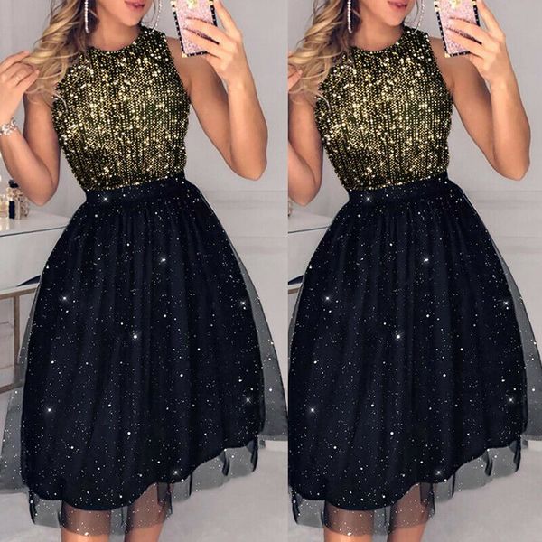 club fashion women round neck sequins patchwork dress elegant women evening short dress tutu tulle dresses sleeveless, Black;gray
club fashion women round neck sequins patchwork dress elegant women evening short dress tutu tulle dresses sleeveless, Black;gray