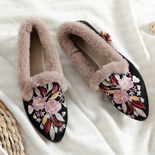 women flat shoes casual shoes loafers women slip-on flat woman winter warm vintage embroider flats pointed toe, Black
women flat shoes casual shoes loafers women slip-on flat woman winter warm vintage embroider flats pointed toe, Black