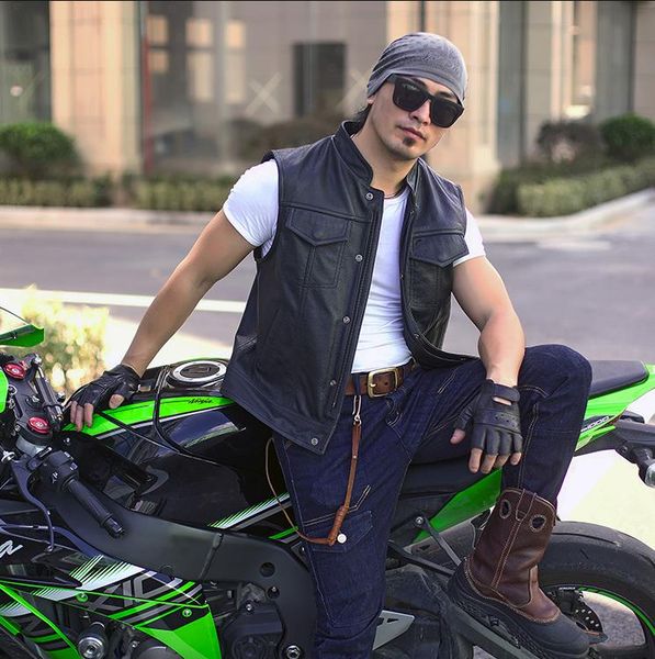 genuine leather motorcycle vest men's cow leather zipper single breasted sleeveless stand collar biker jackets black handmade, Black;white
genuine leather motorcycle vest men's cow leather zipper single breasted sleeveless stand collar biker jackets black handmade, Black;white