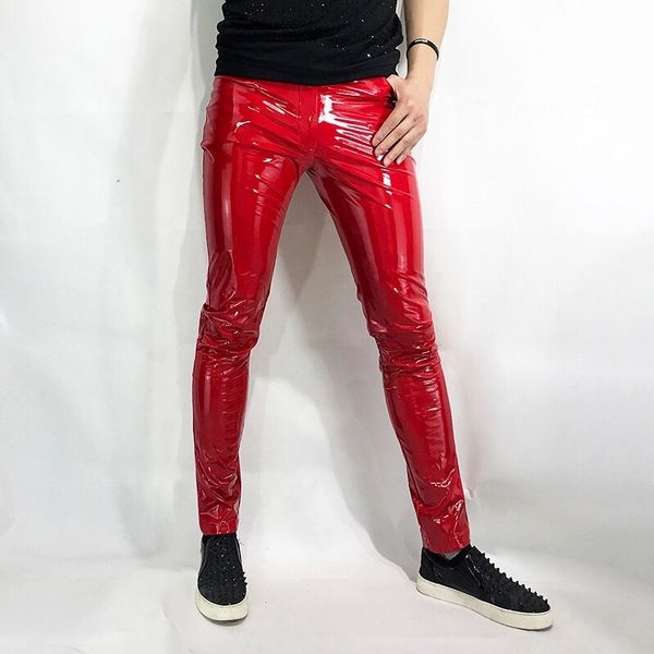 men's pants red tight stretch mens pu leather gothic fashion full length nightclub wear male pencil plus size, Black
men's pants red tight stretch mens pu leather gothic fashion full length nightclub wear male pencil plus size, Black