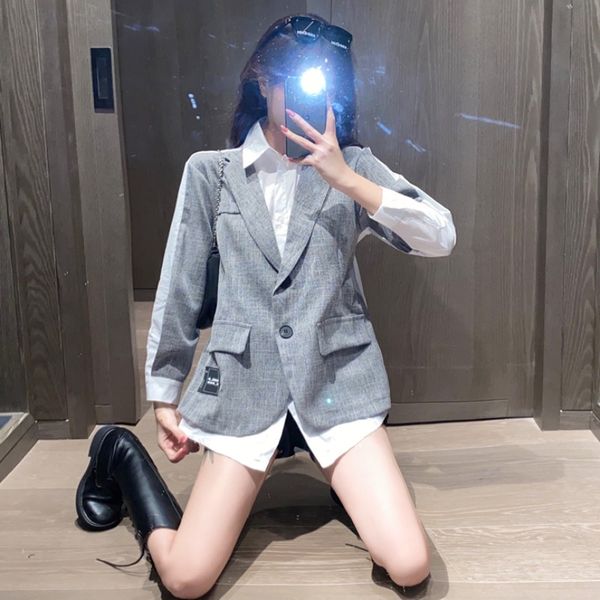 women dressises 2020 autumn new style hong kong style suit vest fake two-piece stitching shirt loose all-match mid-length shirt women, White;black
women dressises 2020 autumn new style hong kong style suit vest fake two-piece stitching shirt loose all-match mid-length shirt women, White;black