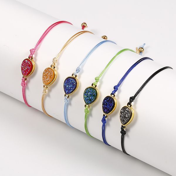 new handmade druzy druse resin stone wax rope braided water drop bracelets bangles for women girls summer beach jewelry, Golden;silver
new handmade druzy druse resin stone wax rope braided water drop bracelets bangles for women girls summer beach jewelry, Golden;silver