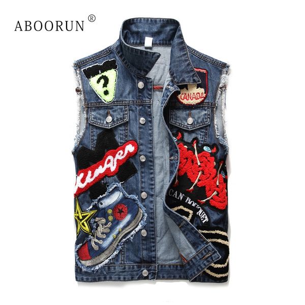 aboorun fashion men's denim vest girls embroidery patchwork slim jeans waistcoat male sleeveless jackets yc1185, Black;white
aboorun fashion men's denim vest girls embroidery patchwork slim jeans waistcoat male sleeveless jackets yc1185, Black;white