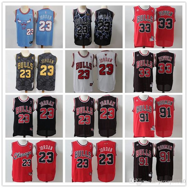 

мужские Чикаго Буллз 23 Майкл Джордан Джерси возврат Красный 91 Деннис Родман, Скотти Пиппен 33 черные шорты баскетбольные майки