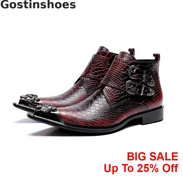 luxury brown winter boots genuine leather snakeskin printed men fashion boots buckle straps pointed toe ankle short men, Black
luxury brown winter boots genuine leather snakeskin printed men fashion boots buckle straps pointed toe ankle short men, Black