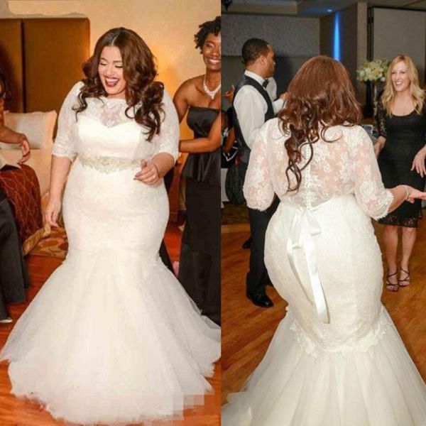 plus size mermaid wedding dresses 2020 scoop half sleeves cover button back lace appliques vestido de novia long bridal gowns custom, White
plus size mermaid wedding dresses 2020 scoop half sleeves cover button back lace appliques vestido de novia long bridal gowns custom, White