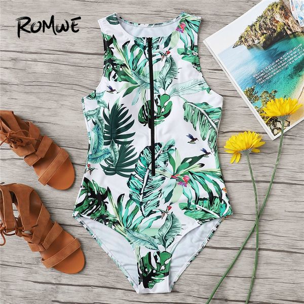 romwe sport green one piece swimsuit exposed zip front tropical swimwear scoop neck bathing suits women summer beachwear, White;black
romwe sport green one piece swimsuit exposed zip front tropical swimwear scoop neck bathing suits women summer beachwear, White;black