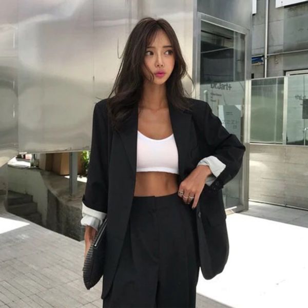 2020 elegant black single-breasted women blazer vintage solid loose work wear outerwear female jacket da521, White;black
2020 elegant black single-breasted women blazer vintage solid loose work wear outerwear female jacket da521, White;black