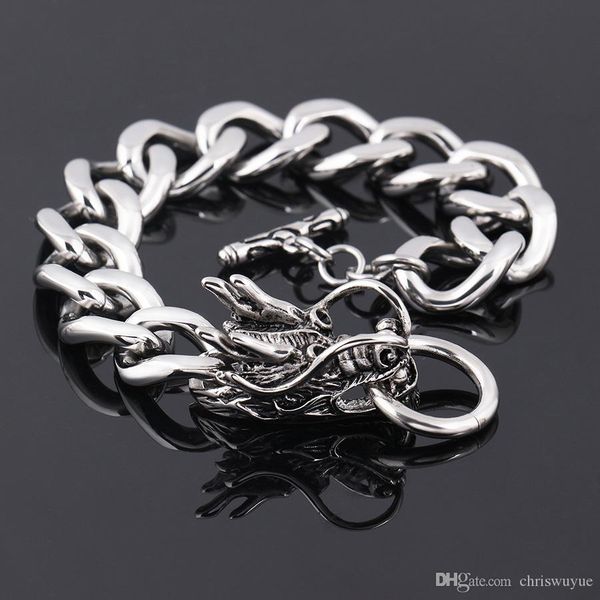 width 16mm stainless steel hand chain bracelet dragon head for men jewellery fashion mb863, Black
width 16mm stainless steel hand chain bracelet dragon head for men jewellery fashion mb863, Black