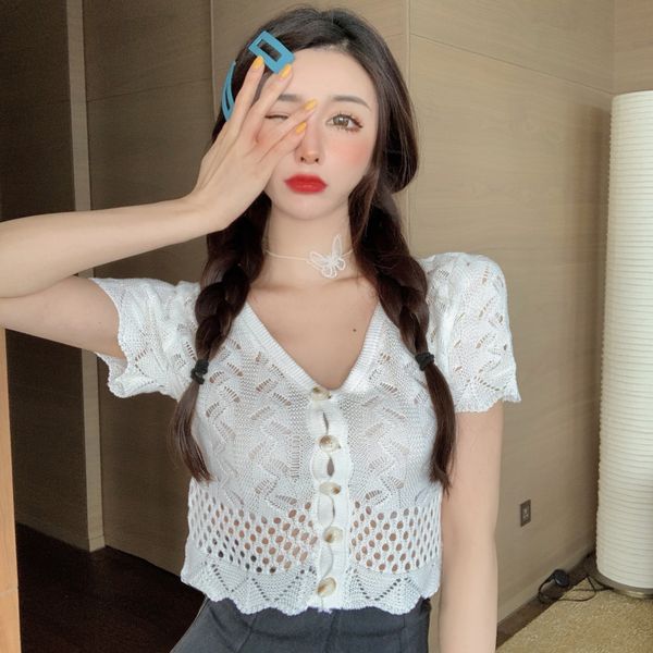 knitted korean clothes hipster summer fashion brand womens sweaters crop hollow out v-neck cardigans ladies designer, White
knitted korean clothes hipster summer fashion brand womens sweaters crop hollow out v-neck cardigans ladies designer, White