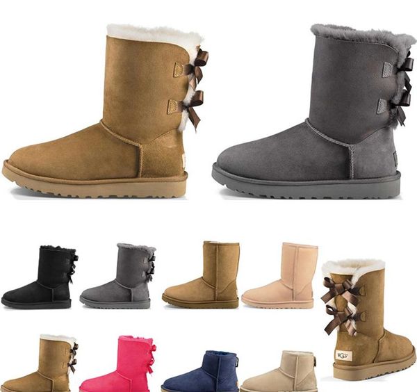 2020 new arrivel designer boots australia classic snow boots womens girl winter bowtie fashion ankle plus cotton keep warm size 5-10, Black