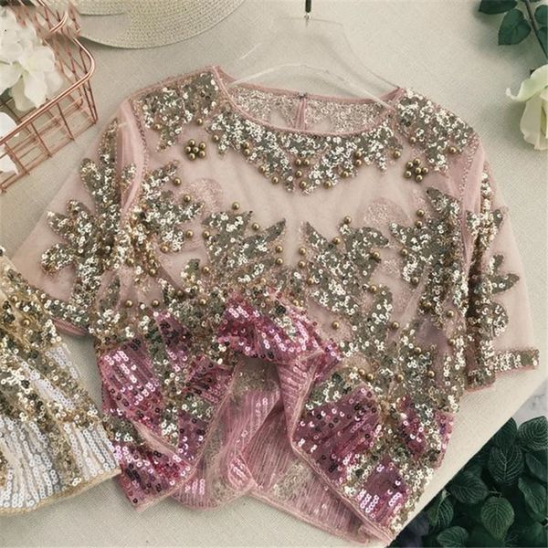 ladies womens blouses 2019 gauze sequined patchwork o neck short sleeve bling beading new summer see through blusas linen 67731, White
ladies womens blouses 2019 gauze sequined patchwork o neck short sleeve bling beading new summer see through blusas linen 67731, White