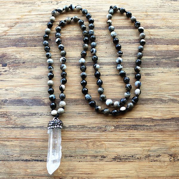 white crystal pendant & 6mm black natural stone rosary chain pendant mala necklace handmade women natural stone bead necklace t190620, Silver
white crystal pendant & 6mm black natural stone rosary chain pendant mala necklace handmade women natural stone bead necklace t190620, Silver
