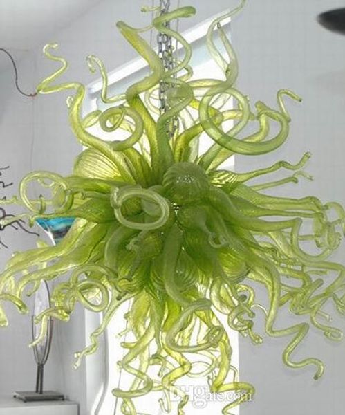 Custom Made Blown Glass Green Chandelier Modern Art Deco Murano Style Style Green Glass Hanging Led Large Chandelier For Villa Decor