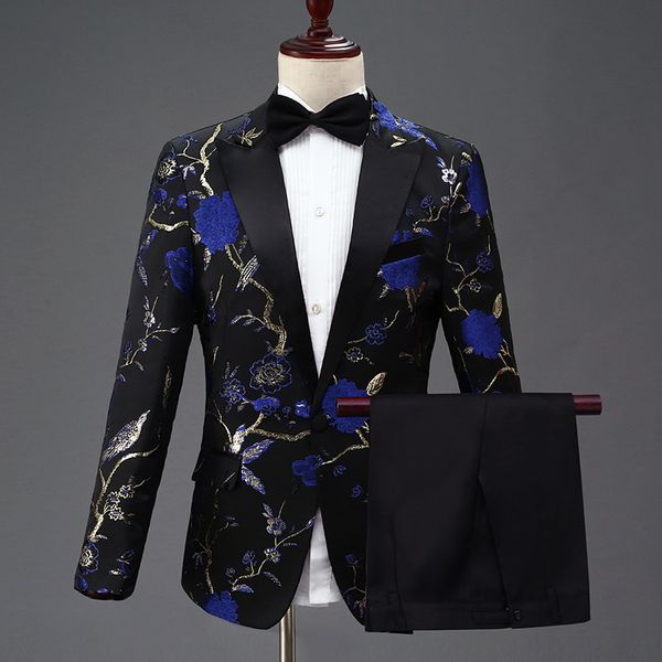 men's suit men's embroidered suit two-piece (jacket + pants) fashion gentleman banquet formal dress, White;black
men's suit men's embroidered suit two-piece (jacket + pants) fashion gentleman banquet formal dress, White;black