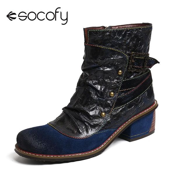 socofy women boots genuine leather colorful stitching rivet zipper low heel short ladies boots women shoes botas mujer 2019, Black
socofy women boots genuine leather colorful stitching rivet zipper low heel short ladies boots women shoes botas mujer 2019, Black