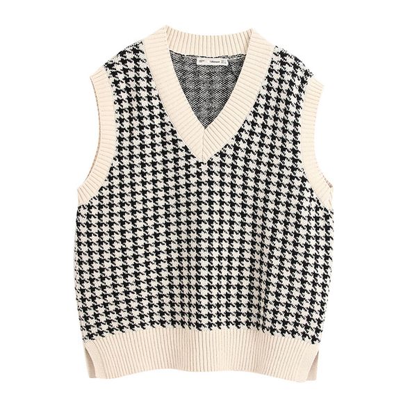 women plus size loose knitwear vest spring autumn v neck sleeveless casual plaid sweater waistcoat pullovers wb2046, White;black
women plus size loose knitwear vest spring autumn v neck sleeveless casual plaid sweater waistcoat pullovers wb2046, White;black