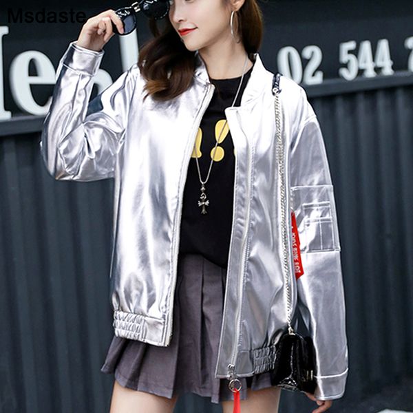 pu leather jacket women 2019 autumn fashion bright silver motorcycle coat faux leather biker jacket female loose baseball coats, Black;brown
pu leather jacket women 2019 autumn fashion bright silver motorcycle coat faux leather biker jacket female loose baseball coats, Black;brown