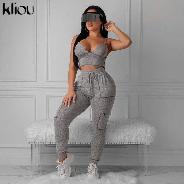 women gray casual two pieces set elastic high waist drawstring pants + strap v-neck crop outfit fitness tracksuits, White
women gray casual two pieces set elastic high waist drawstring pants + strap v-neck crop outfit fitness tracksuits, White