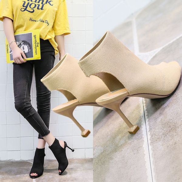 european and american fish mouth shoes open-toed high-heeled sandals female 2019 summer new fine-heeled knitted loose elastic rome, Black
european and american fish mouth shoes open-toed high-heeled sandals female 2019 summer new fine-heeled knitted loose elastic rome, Black