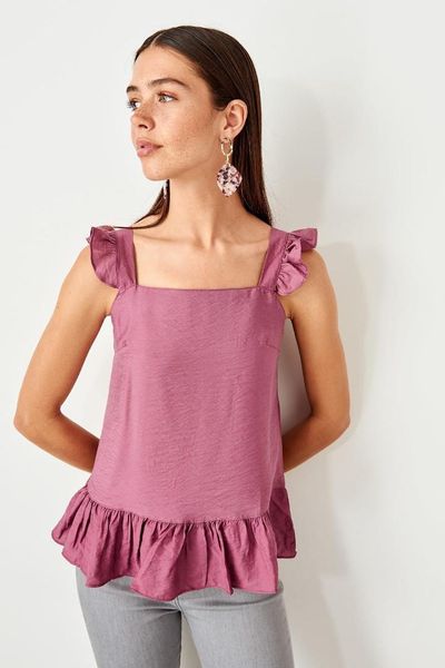 trendyol purple ruffle detail bluz twoss19gk0057, White
