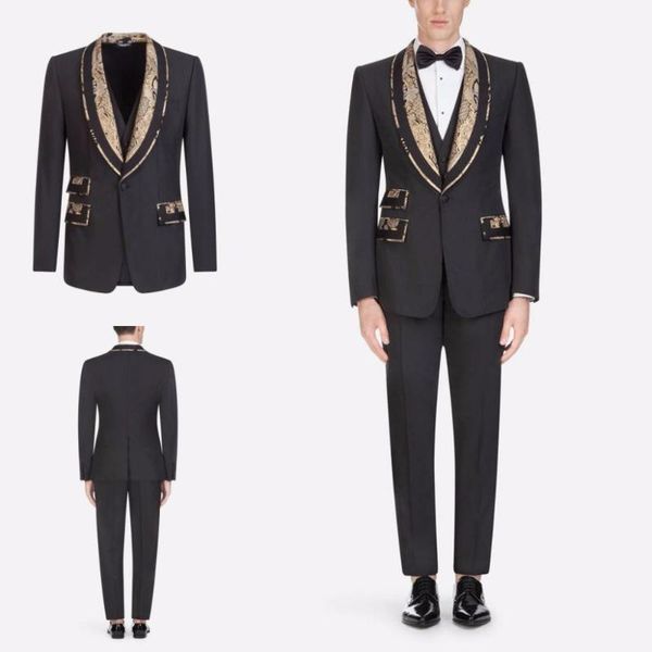 costume homme 2020 prom dinner tuxedos for men's wedding fashion groom jacquard lapel party 3 pieces suits (jacket+pant+vest, White;black 
costume homme 2020 prom dinner tuxedos for men's wedding fashion groom jacquard lapel party 3 pieces suits (jacket+pant+vest, White;black