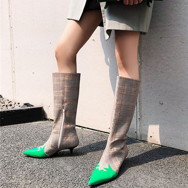 british style women pointed toe knee-high boots grid boots gothic chic low heel women shoes for 2019, Black
british style women pointed toe knee-high boots grid boots gothic chic low heel women shoes for 2019, Black