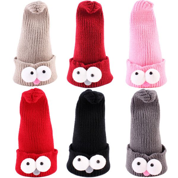 baby hat cute hats for girls kids knitted hat cartoon big eyes skull hip hop cap, Yellow