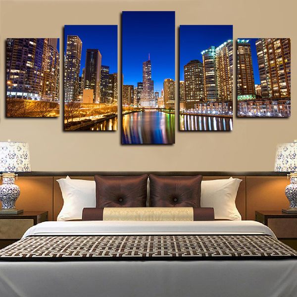 5 panels city building nightscape lake tree artworks giclee canvas wall art abstract poster canvas print oil painting wall decor 
5 panels city building nightscape lake tree artworks giclee canvas wall art abstract poster canvas print oil painting wall decor