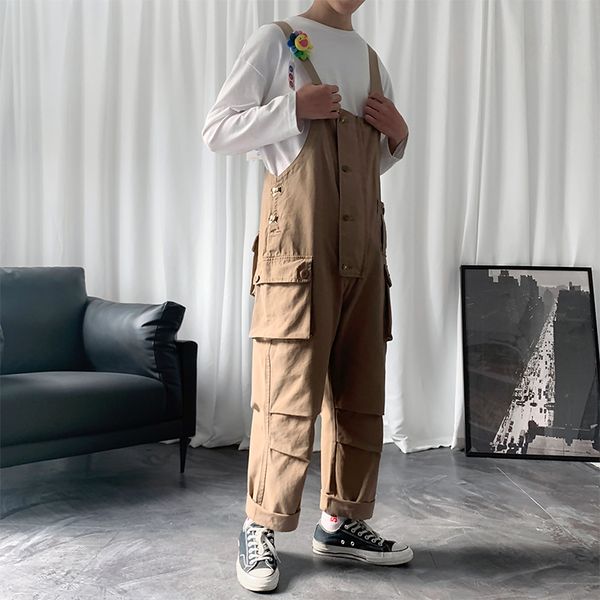 2019 autumn and winter new japanese retro loose denim bib pants fashion casual solid color straight pants dark gray / beige, Blue
2019 autumn and winter new japanese retro loose denim bib pants fashion casual solid color straight pants dark gray / beige, Blue