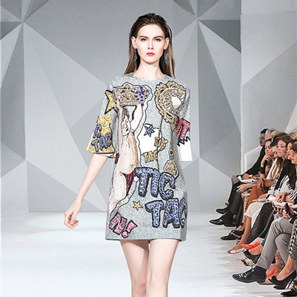 women runway dress 2020 summer european american vintage printing rivet dimond beading half sleeve fashion ladies dress d517, White;black
women runway dress 2020 summer european american vintage printing rivet dimond beading half sleeve fashion ladies dress d517, White;black