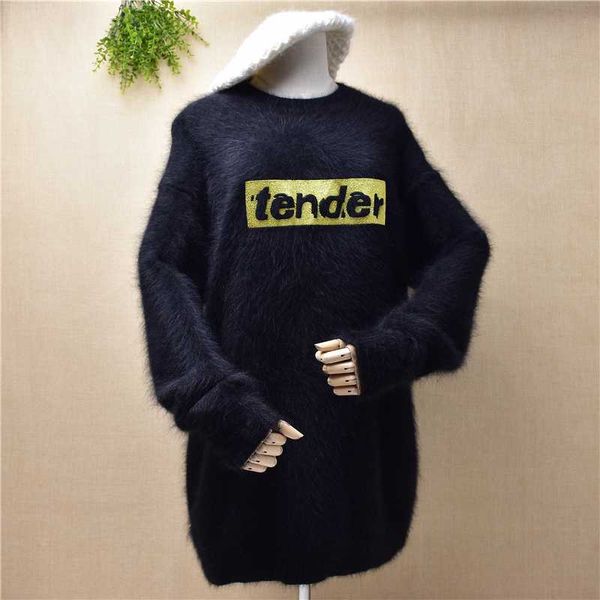 new women female mid long winter long sleeve round neck sweater letter knitted mink cashmere plush warm thick sweater pullover, White;black
new women female mid long winter long sleeve round neck sweater letter knitted mink cashmere plush warm thick sweater pullover, White;black