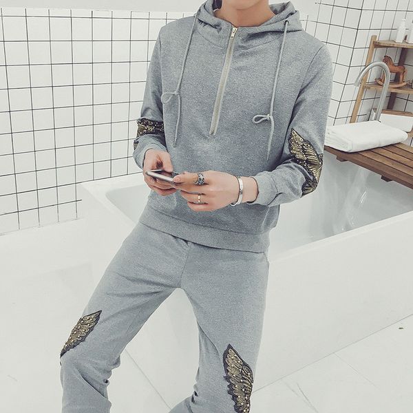 2018 men's hooded long sleeve animal pattern sports suit casual korean version of the eagle embroidery running clothes sportswea, Gray
2018 men's hooded long sleeve animal pattern sports suit casual korean version of the eagle embroidery running clothes sportswea, Gray
