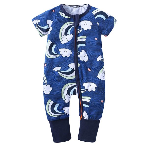 0-2t Kids Short-sleeve Sleepsuit Baby One-piece Suit Summer Cotton Newborn Infant Romper Children Pajamas Double Zipper Cloud