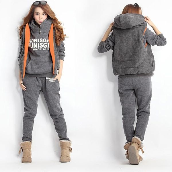 letter 3pcs fleece tracksuits sets for womens sportwear hoodies hooded casual outerwear sweatshirt +vest +full pants women suits convention, Gray
letter 3pcs fleece tracksuits sets for womens sportwear hoodies hooded casual outerwear sweatshirt +vest +full pants women suits convention, Gray