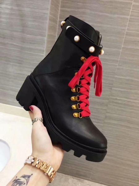 new red lace high martin boots cowhide ladies ranger booties with box, Black
new red lace high martin boots cowhide ladies ranger booties with box, Black