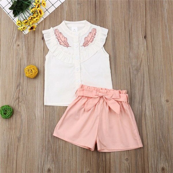 cute girls leaf print 2 pieces clothing sets childs outfits sleeveless lotus leaf collar t-shirts+shorts sets with bow belt clothes 3301, White
cute girls leaf print 2 pieces clothing sets childs outfits sleeveless lotus leaf collar t-shirts+shorts sets with bow belt clothes 3301, White