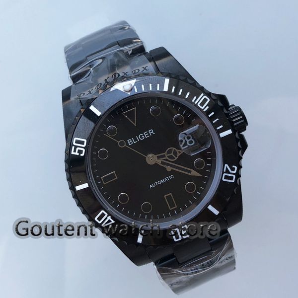 

40mm bliger black dial balck marks sapphire glass ceramic bezel pvd case automatic movement uhr men's watch, Slivery;brown