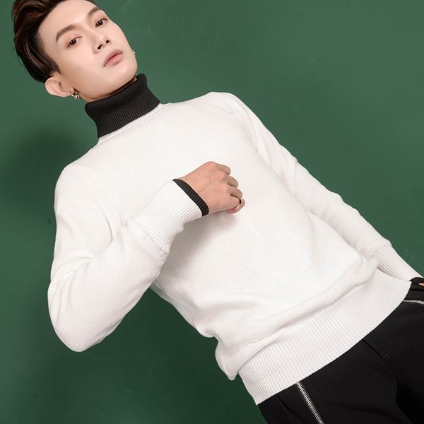 2019 new autumn men's shirt fashion black-and-white collar bottom sweater men knitted sweater trend warmth stage singer costumes, White;black
2019 new autumn men's shirt fashion black-and-white collar bottom sweater men knitted sweater trend warmth stage singer costumes, White;black