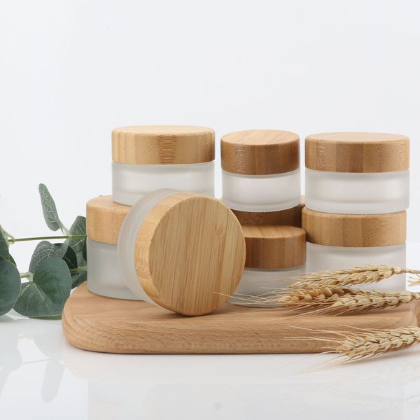 15g/30g/50g eco natural bamboo wooden lids frosted glass bottle travel set diy herbal sample face cream jars pot empty cosmetic container