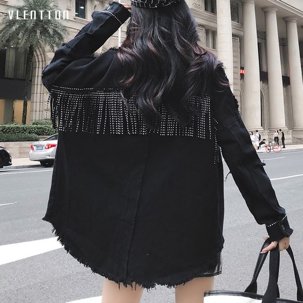 spring black loose denim jacket women rivet tassel jean jacket coat long sleeve streetwear feminine coat outerwear, Black;brown
spring black loose denim jacket women rivet tassel jean jacket coat long sleeve streetwear feminine coat outerwear, Black;brown