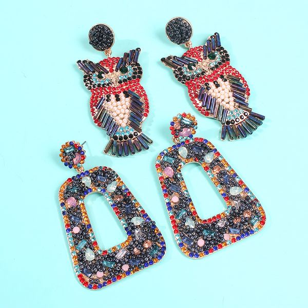 european and american fashion cool colored diamond owl earrings exaggerated creative animal geometric rice beads earrings, Golden
european and american fashion cool colored diamond owl earrings exaggerated creative animal geometric rice beads earrings, Golden