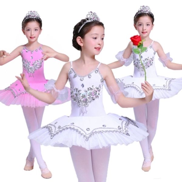 

white professional tutu child swan lake costumes girls ballroom stage wear dance dress girls white pink sequined ballet dresses, Black;red